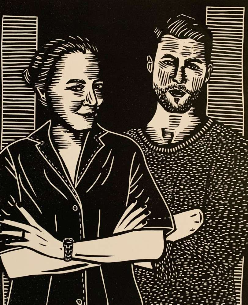 Curator, critic, and writer Maria Cristina Didero and designer Jorge Penadés. Illustration by Anna Ruiz.